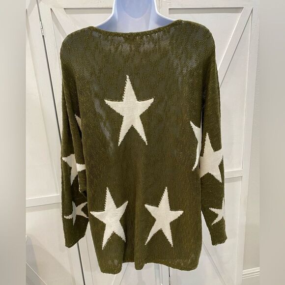 In Loom Knit Star Sweater With Dolman Sleeves In Hunter Green White Stars S/M - Picture 3 of 8